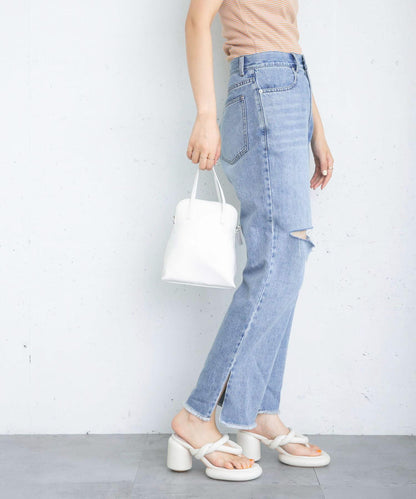 改良破洞開叉牛仔褲