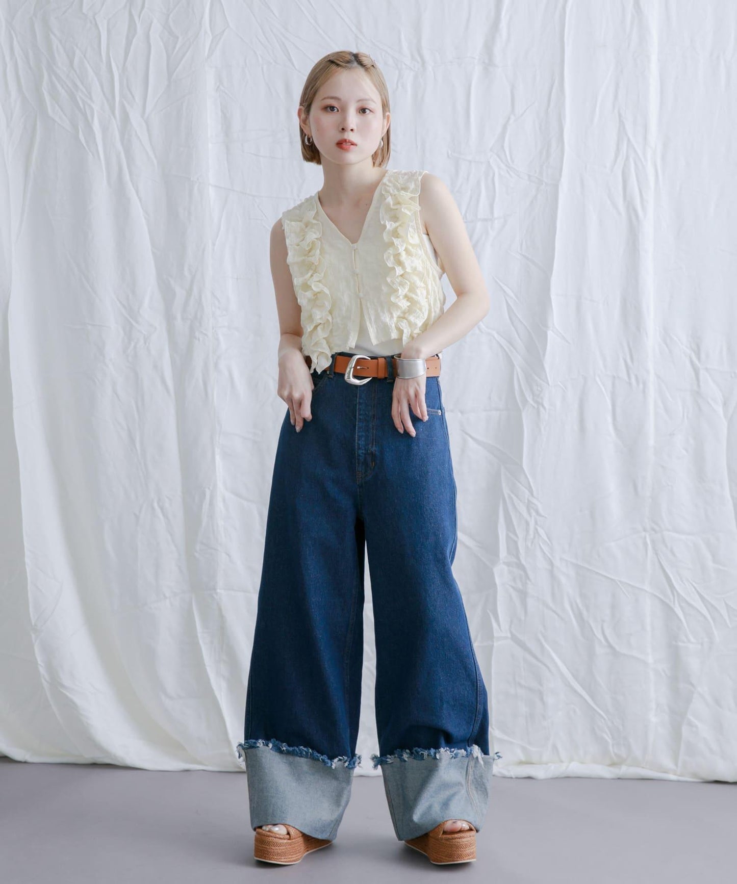 2WAY荷葉邊無袖上衣