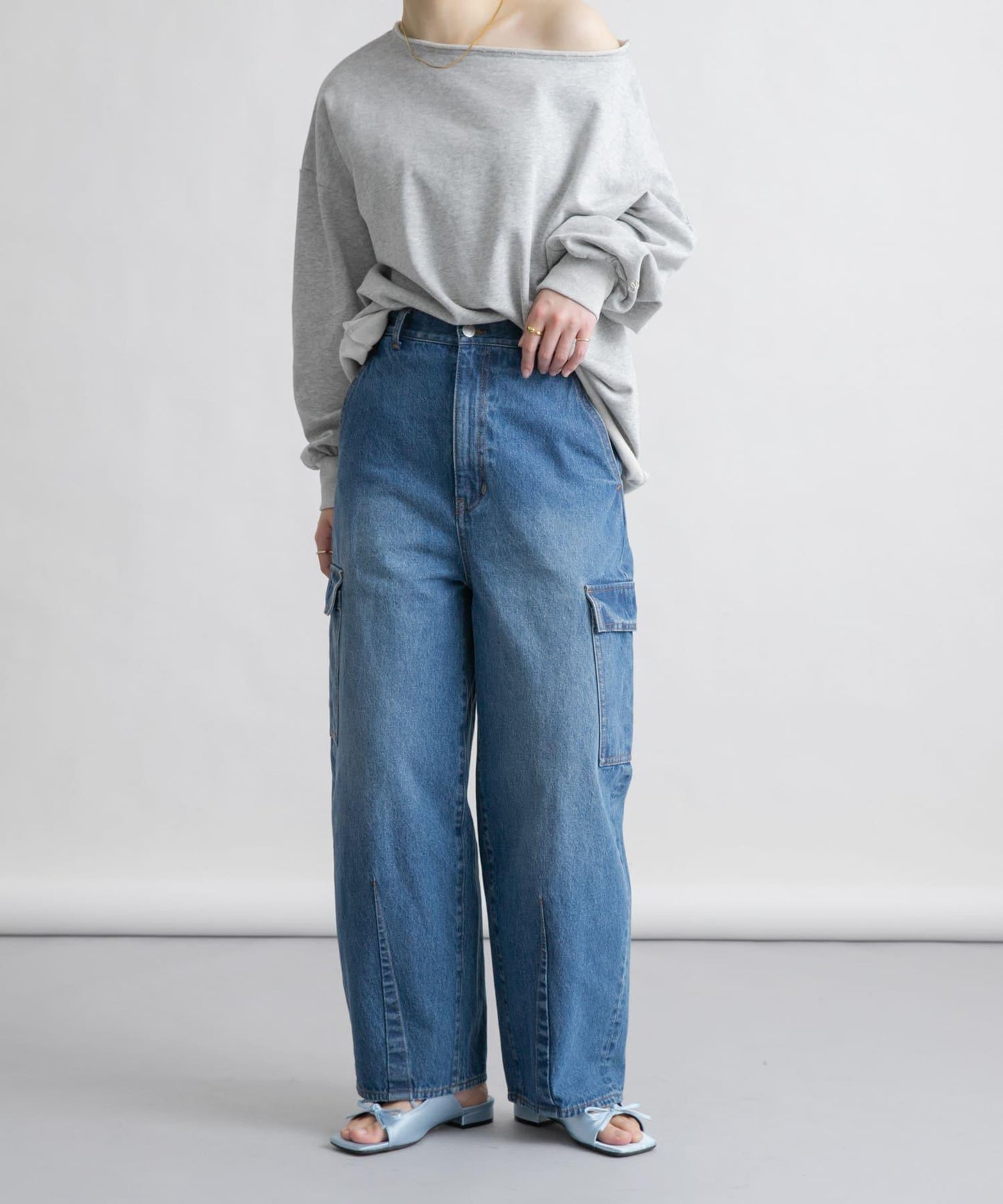 弧形工裝牛仔褲