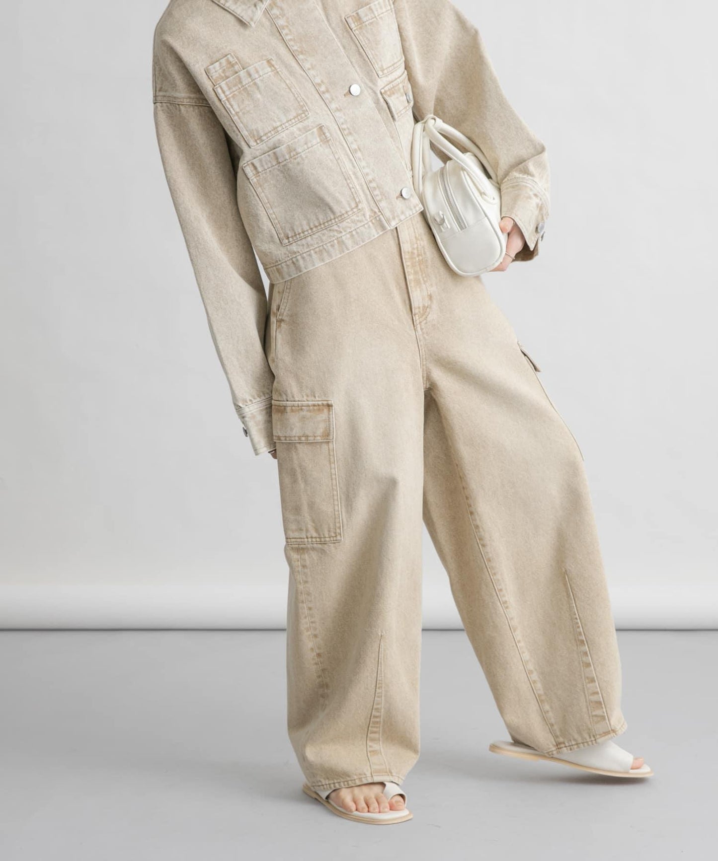 弧形工裝牛仔褲