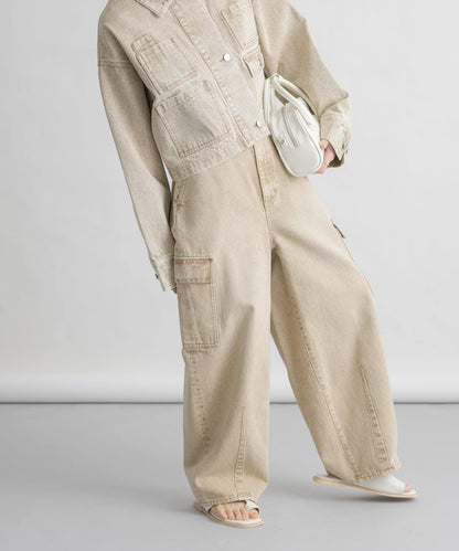 弧形工裝牛仔褲