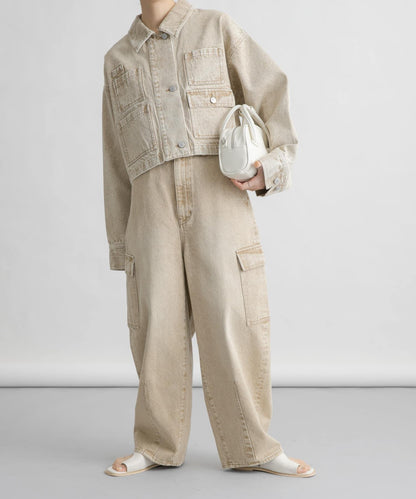 弧形工裝牛仔褲