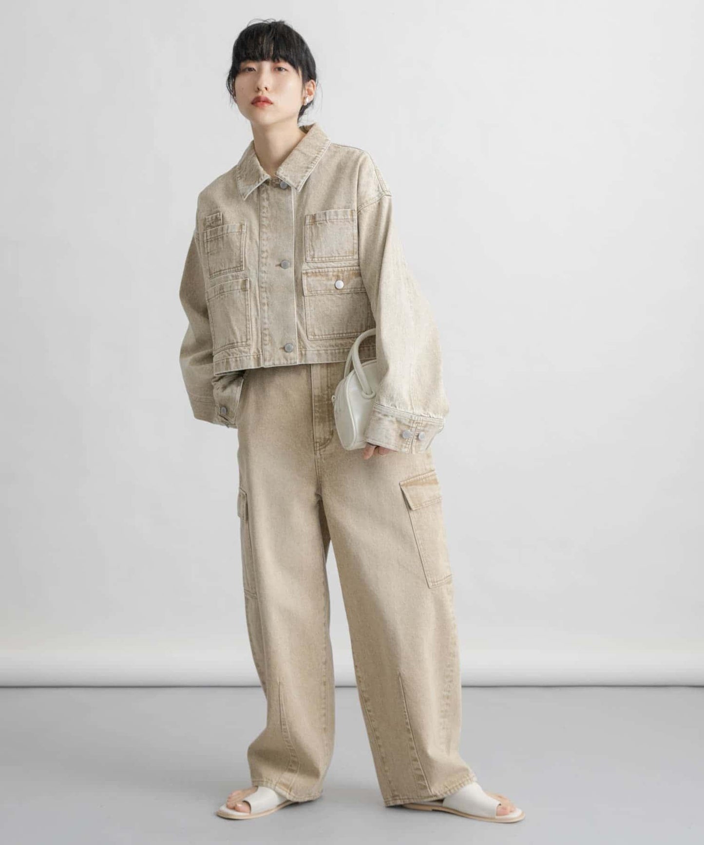 弧形工裝牛仔褲