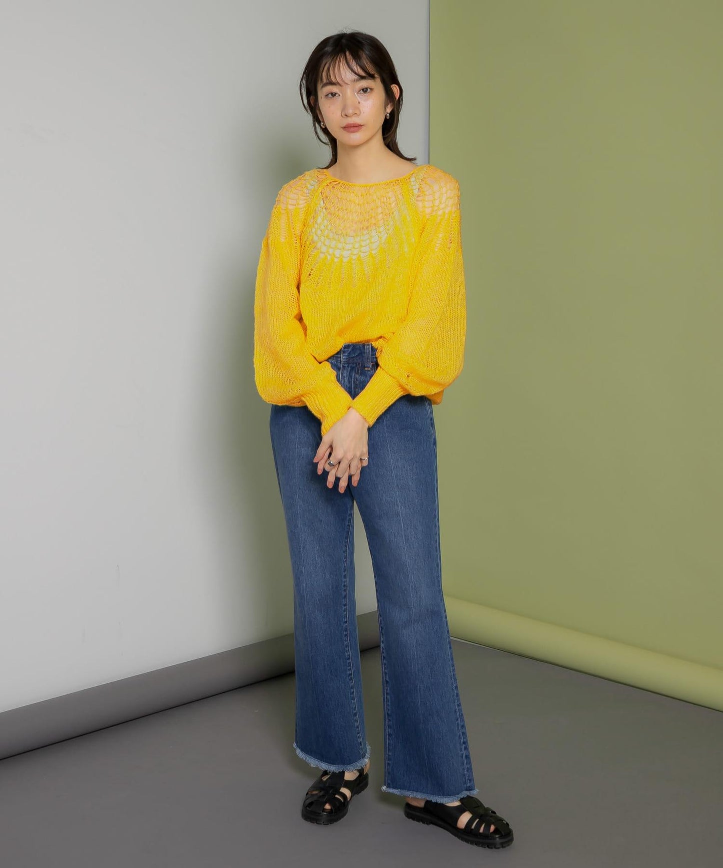 網紗拼接針織衫