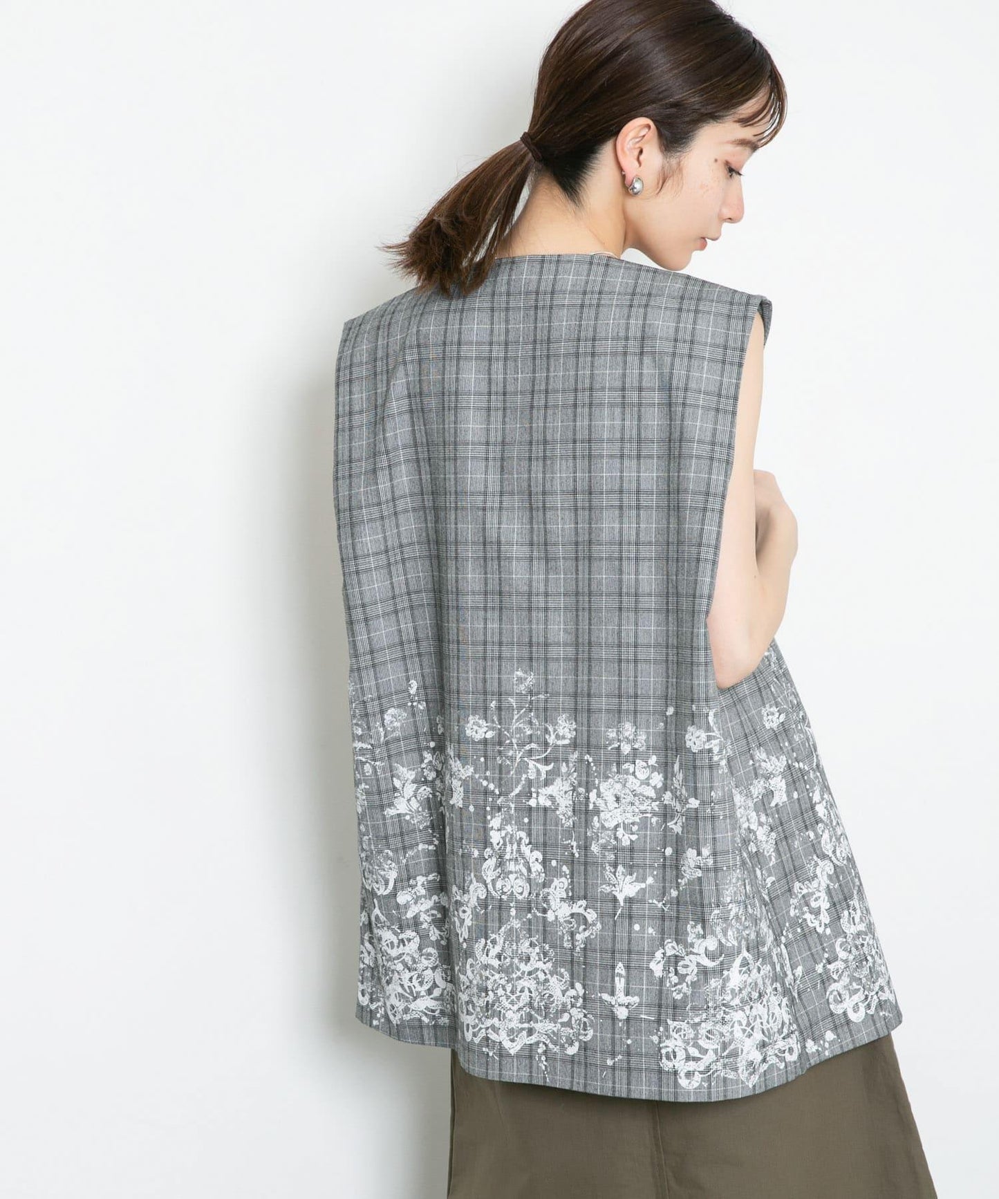 蕾絲印花格紋背心