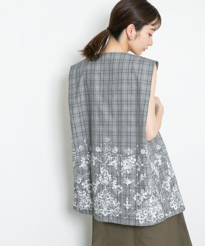 蕾絲印花格紋背心