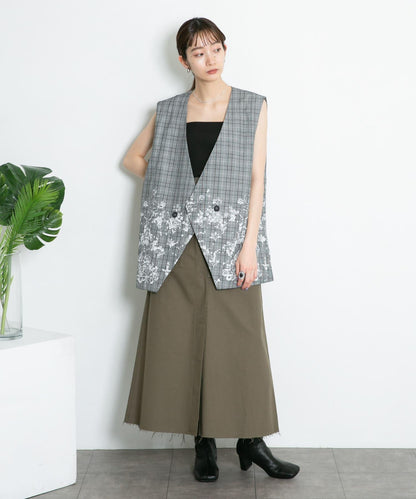 蕾絲印花格紋背心