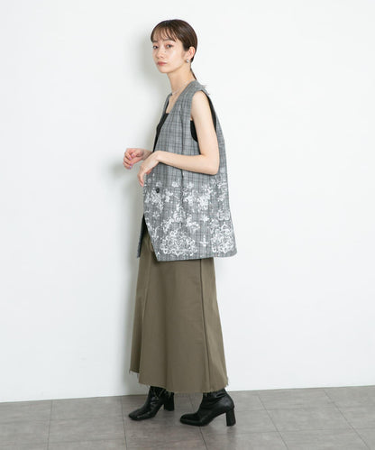 蕾絲印花格紋背心