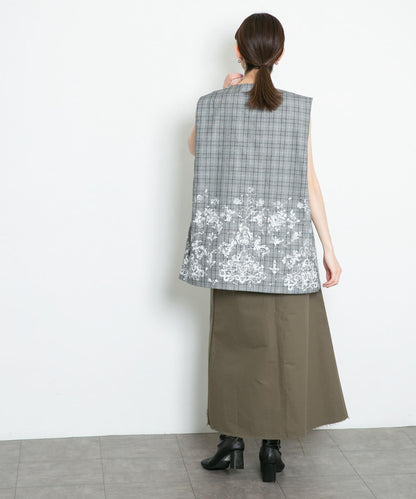 蕾絲印花格紋背心