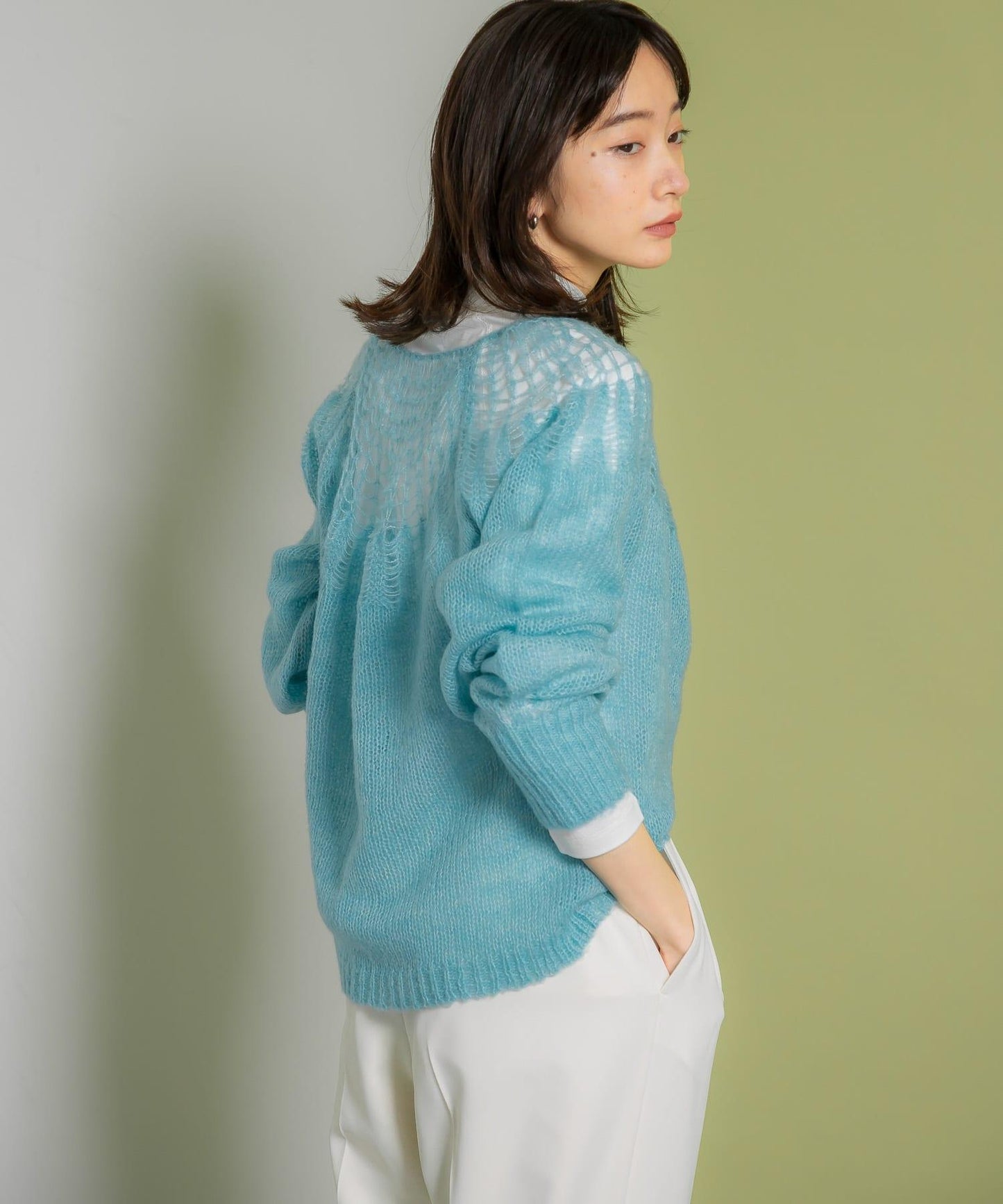 網紗拼接針織衫