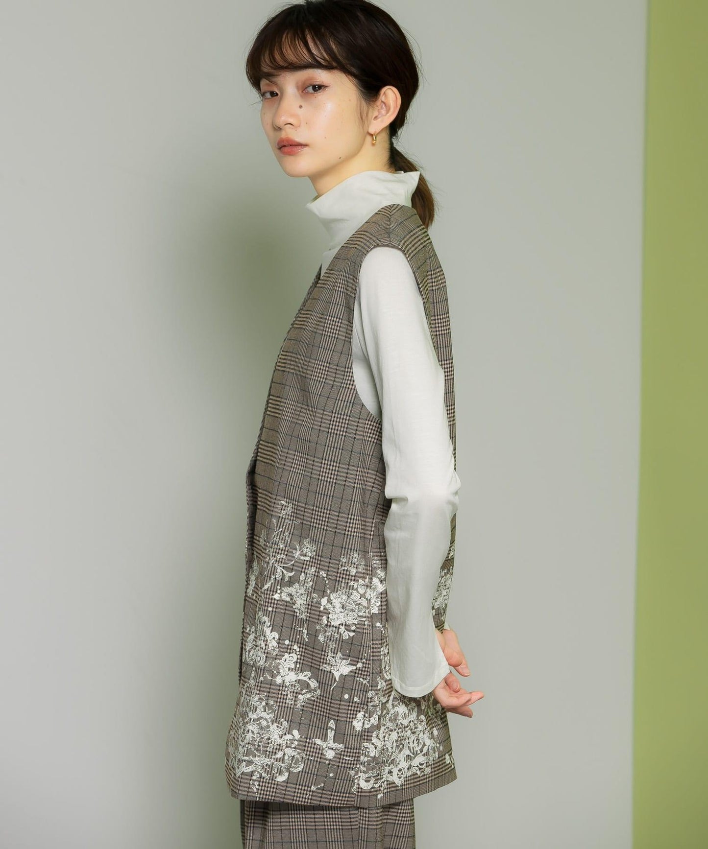 蕾絲印花格紋背心