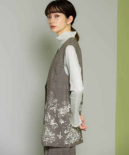 蕾絲印花格紋背心