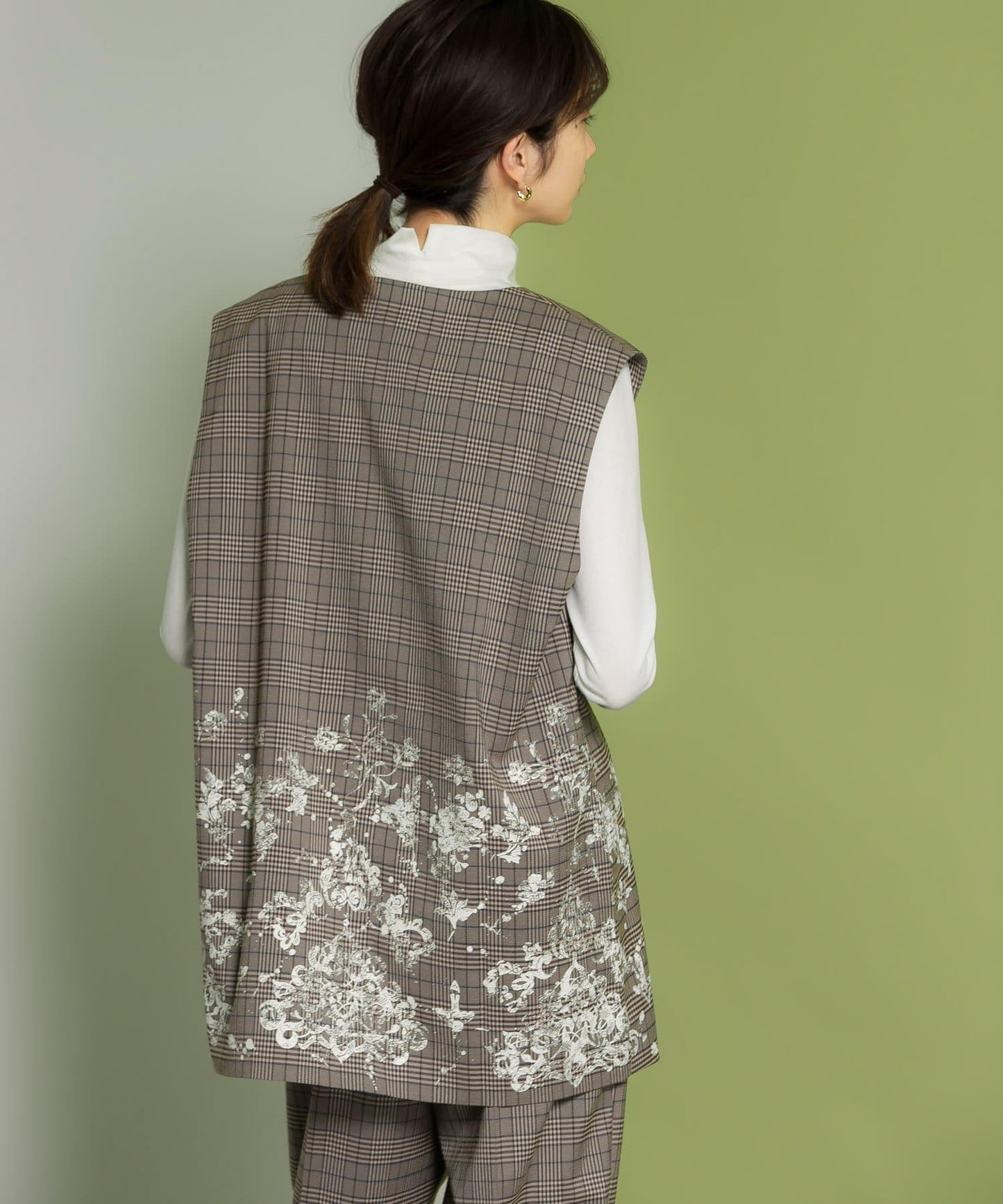 蕾絲印花格紋背心