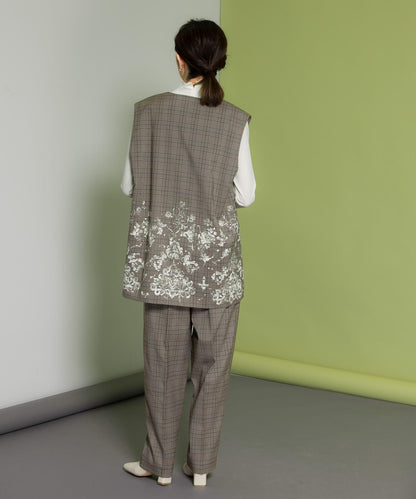 蕾絲印花格紋背心