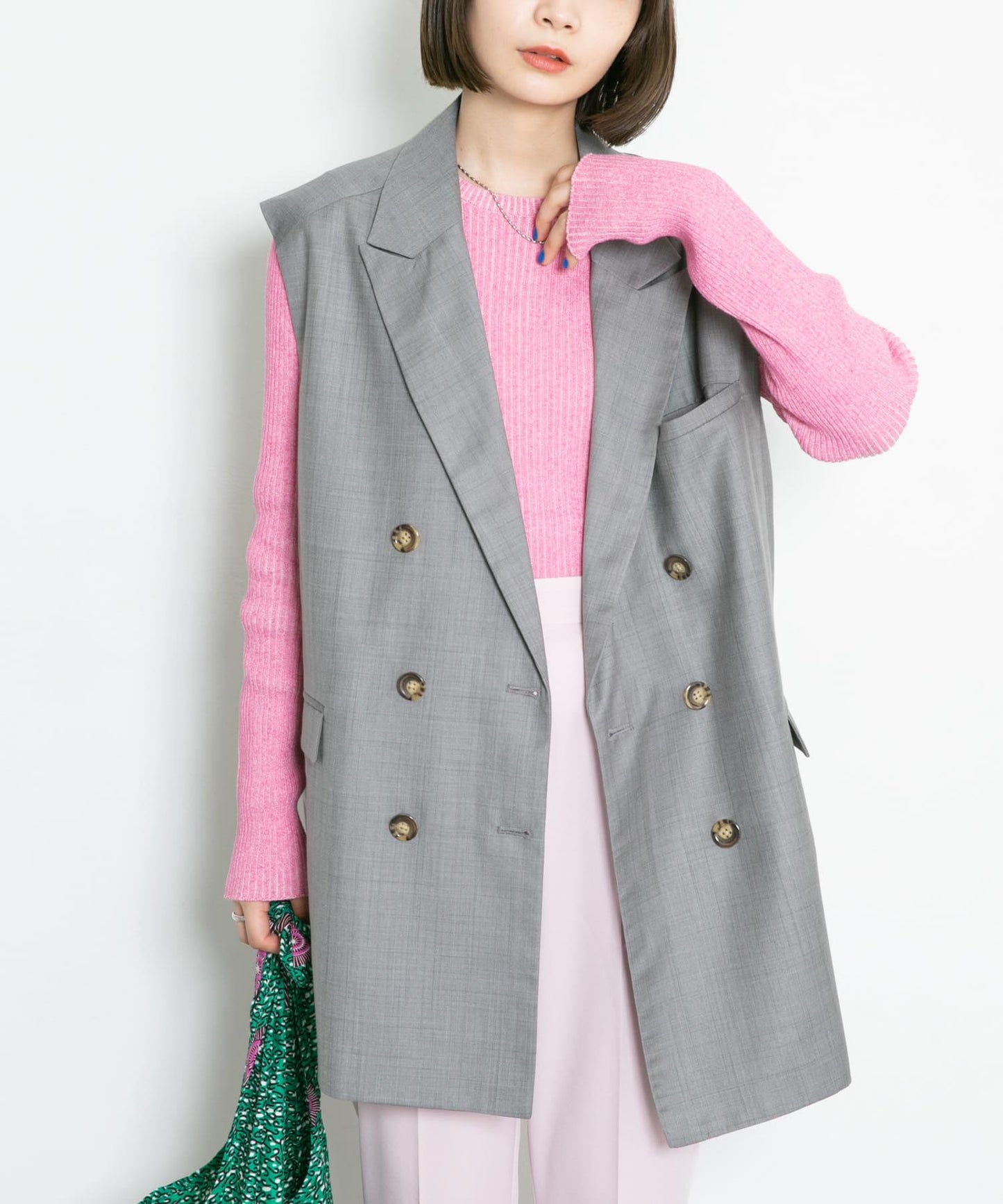 混色羅紋圓領針織衫