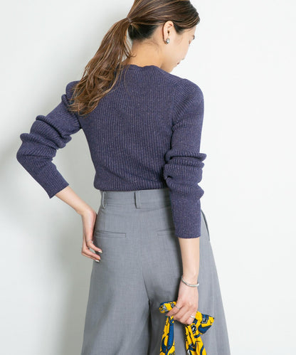 混色羅紋圓領針織衫