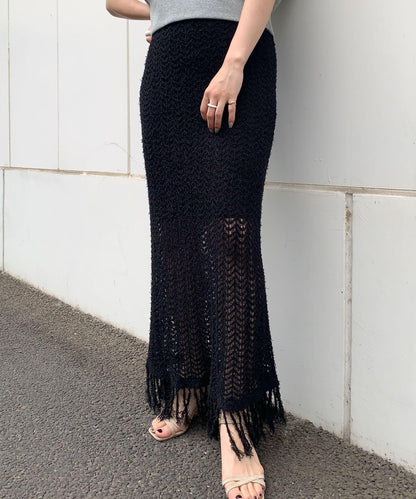 流蘇鏤空針織半身裙