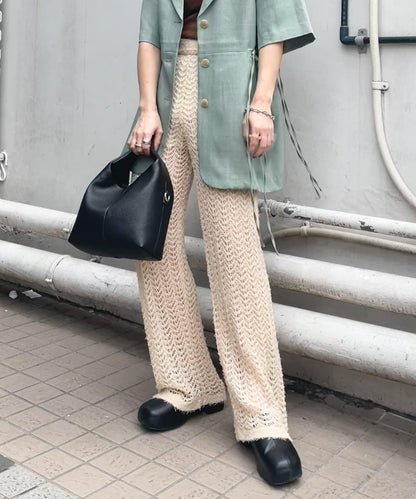 鏤空針織長褲