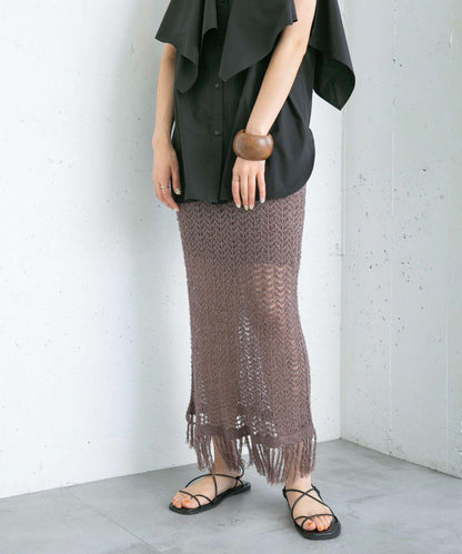 流蘇鏤空針織半身裙