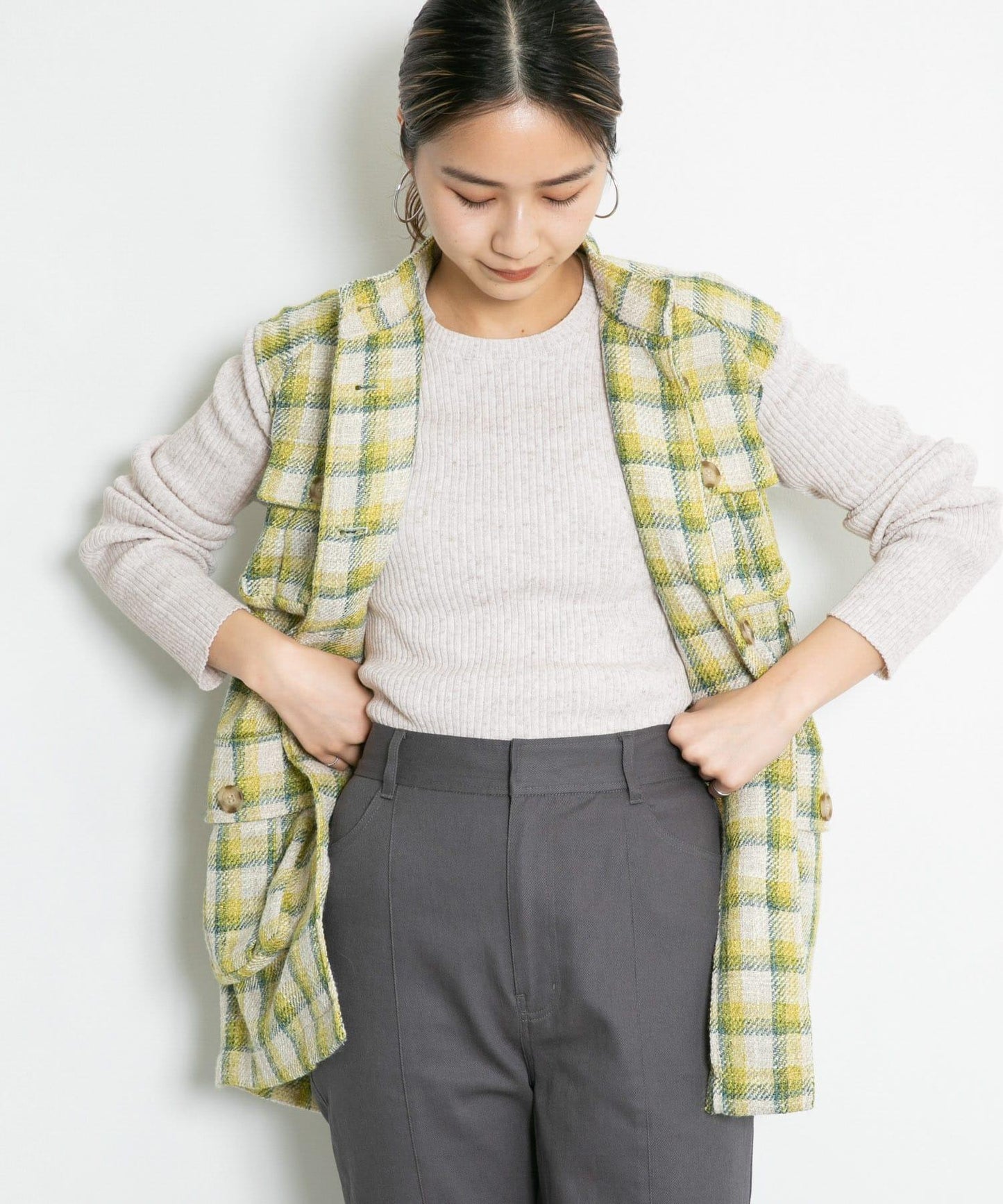 混色羅紋圓領針織衫