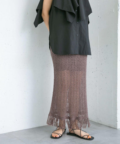 流蘇鏤空針織半身裙