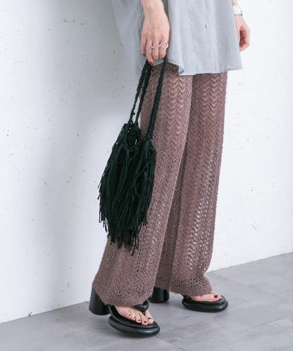 鏤空針織長褲
