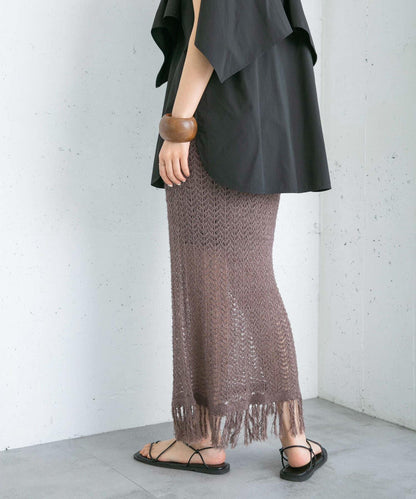 流蘇鏤空針織半身裙