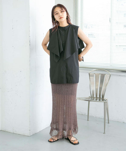 流蘇鏤空針織半身裙