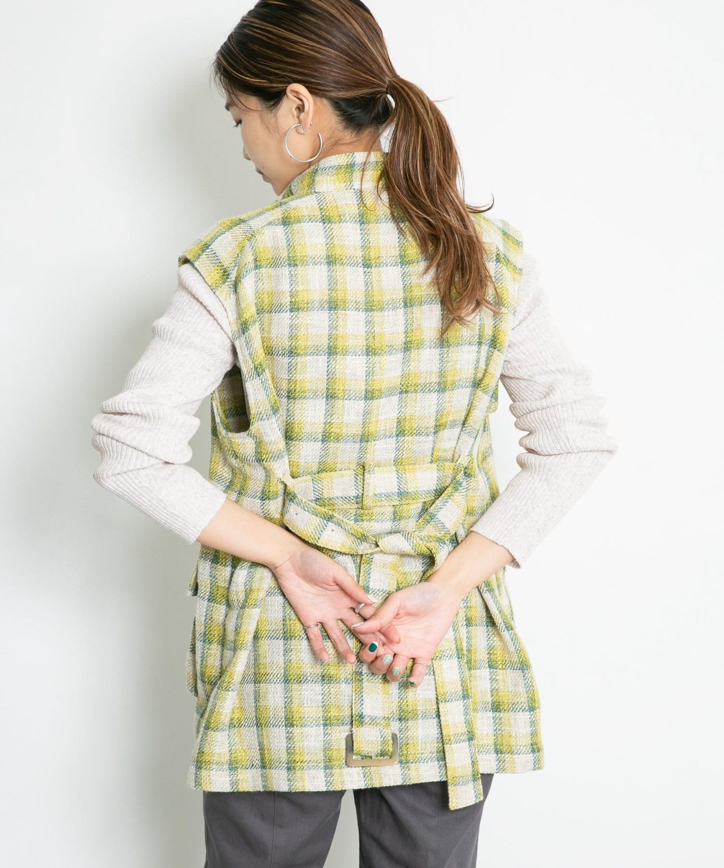 混色羅紋圓領針織衫