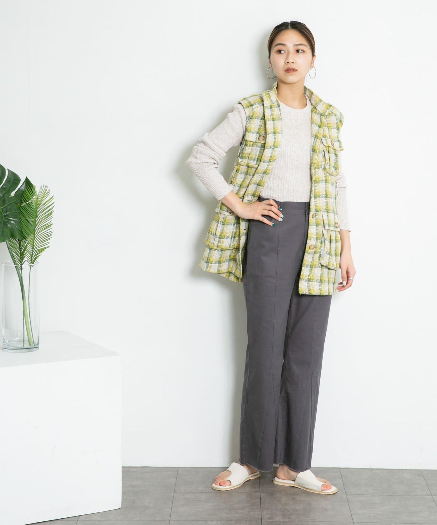 混色羅紋圓領針織衫