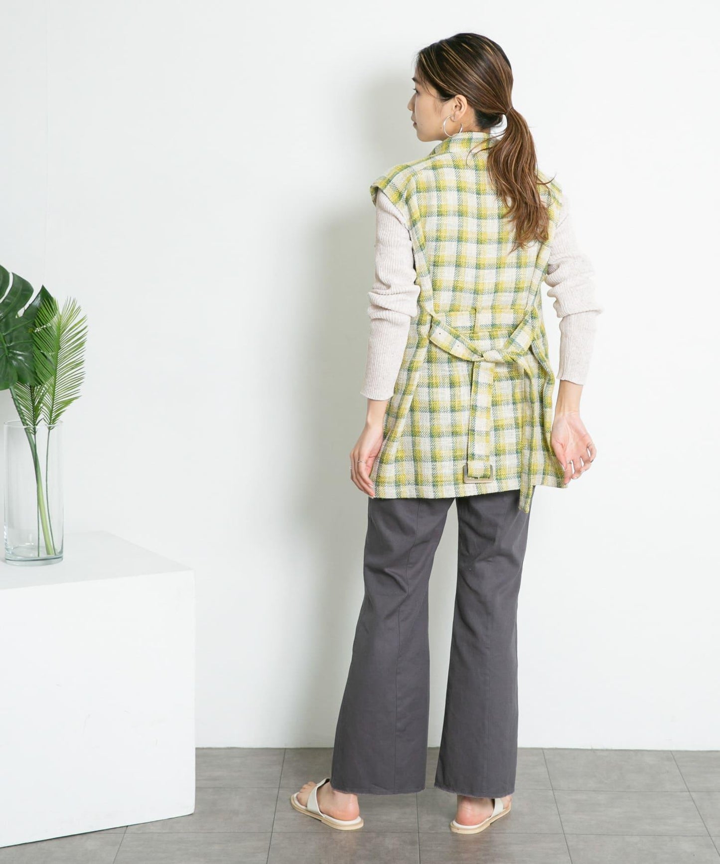 混色羅紋圓領針織衫