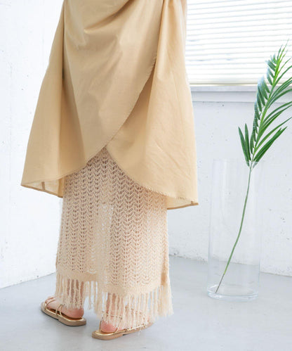 流蘇鏤空針織半身裙