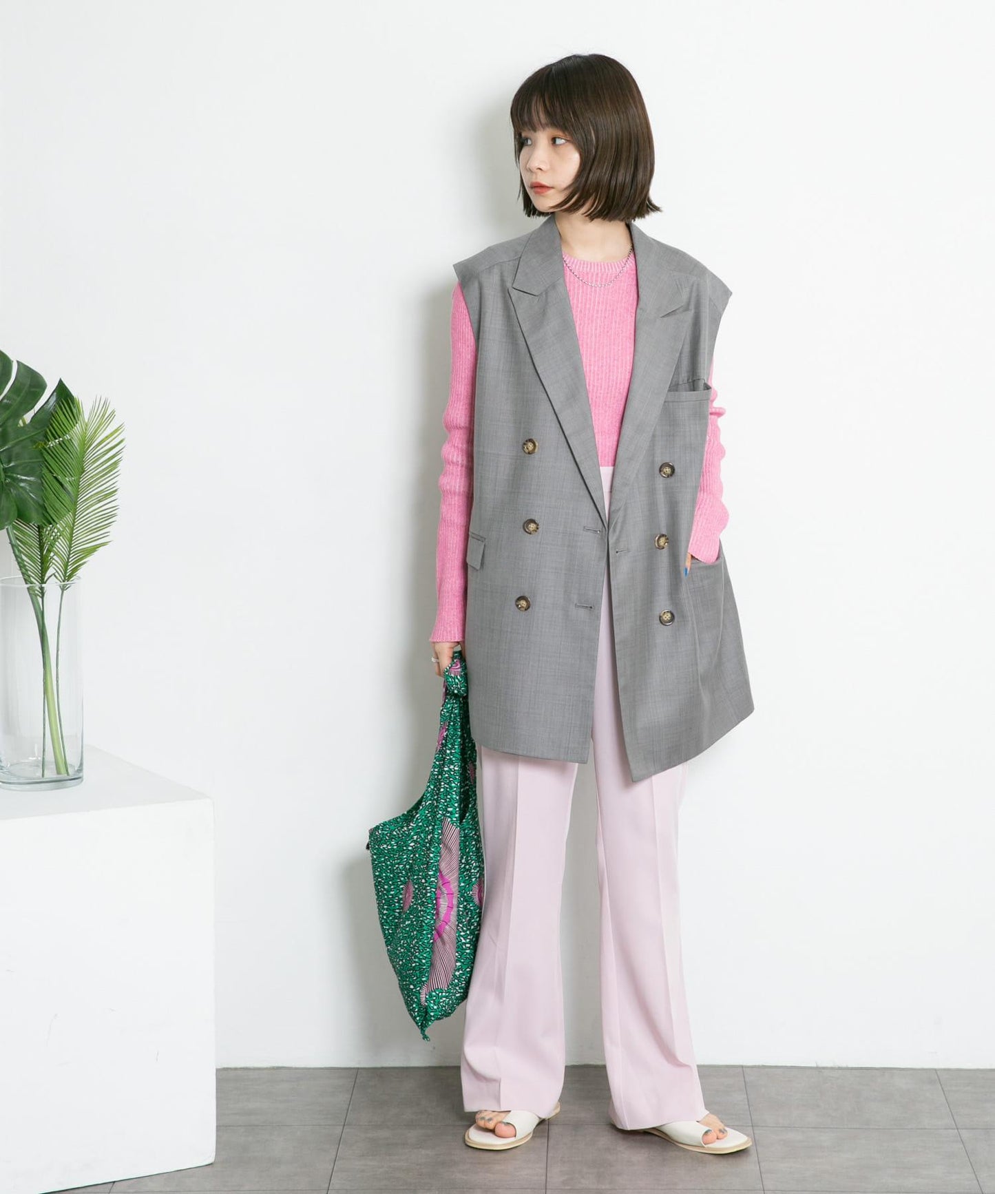 混色羅紋圓領針織衫