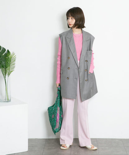 混色羅紋圓領針織衫