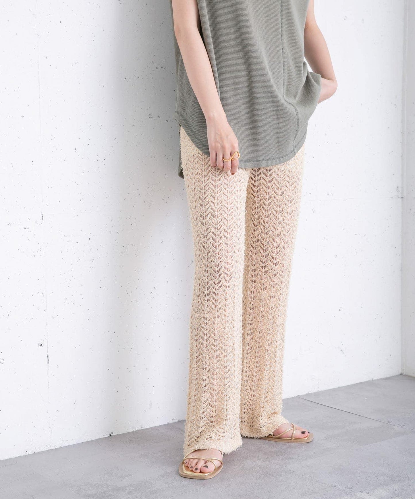 鏤空針織長褲