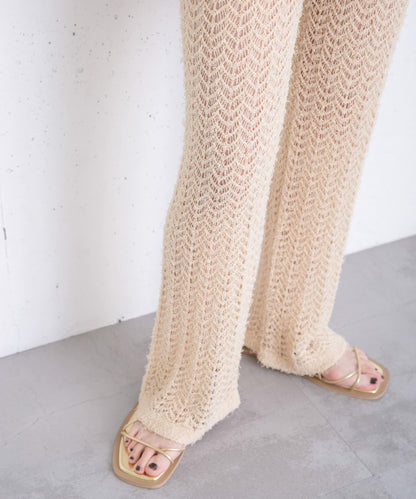 鏤空針織長褲