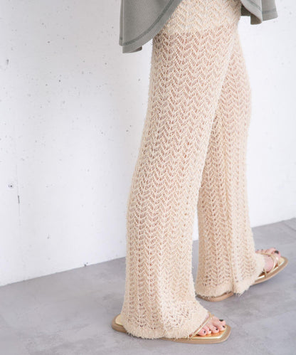鏤空針織長褲