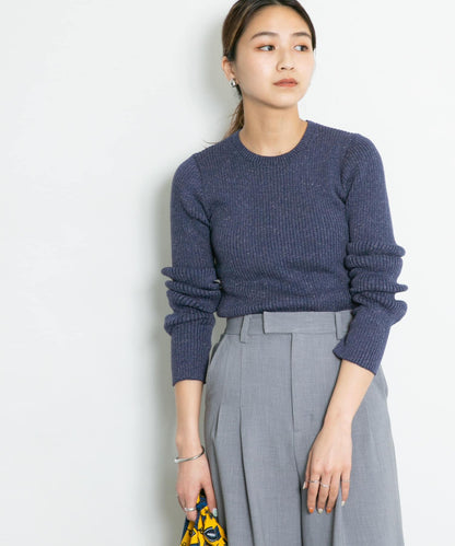 混色羅紋圓領針織衫