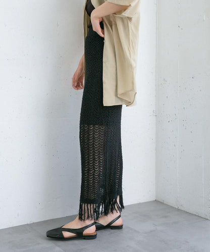 流蘇鏤空針織半身裙