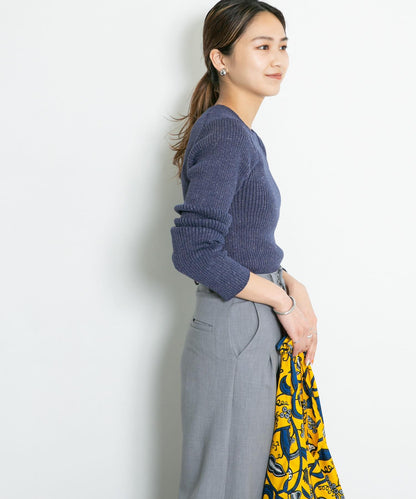 混色羅紋圓領針織衫