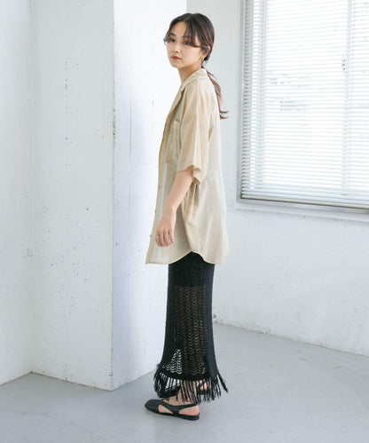 流蘇鏤空針織半身裙