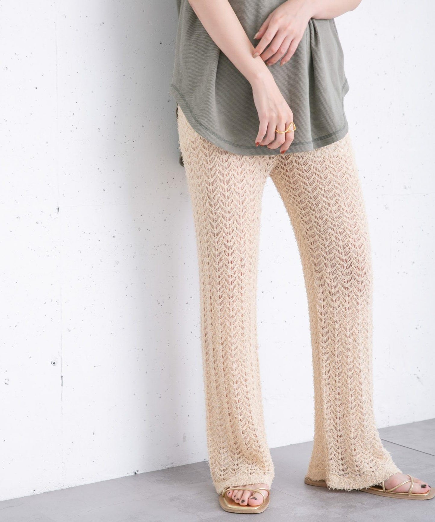 鏤空針織長褲