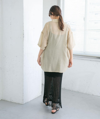 流蘇鏤空針織半身裙