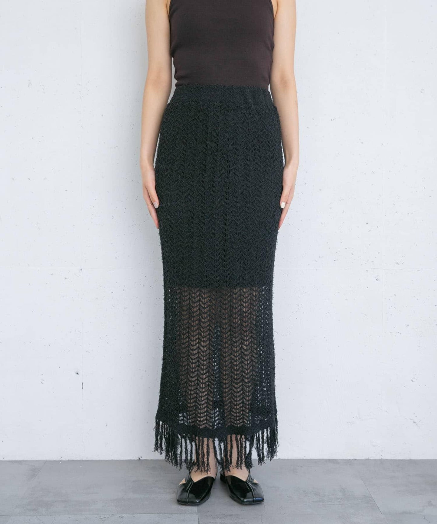 流蘇鏤空針織半身裙