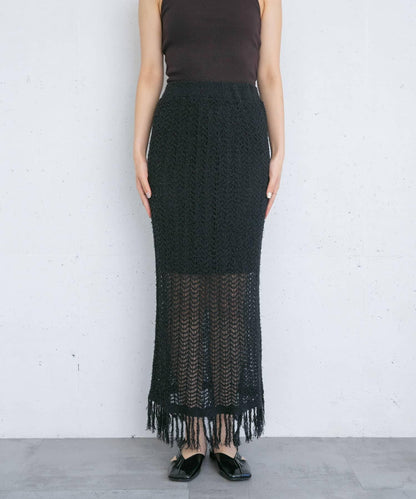流蘇鏤空針織半身裙