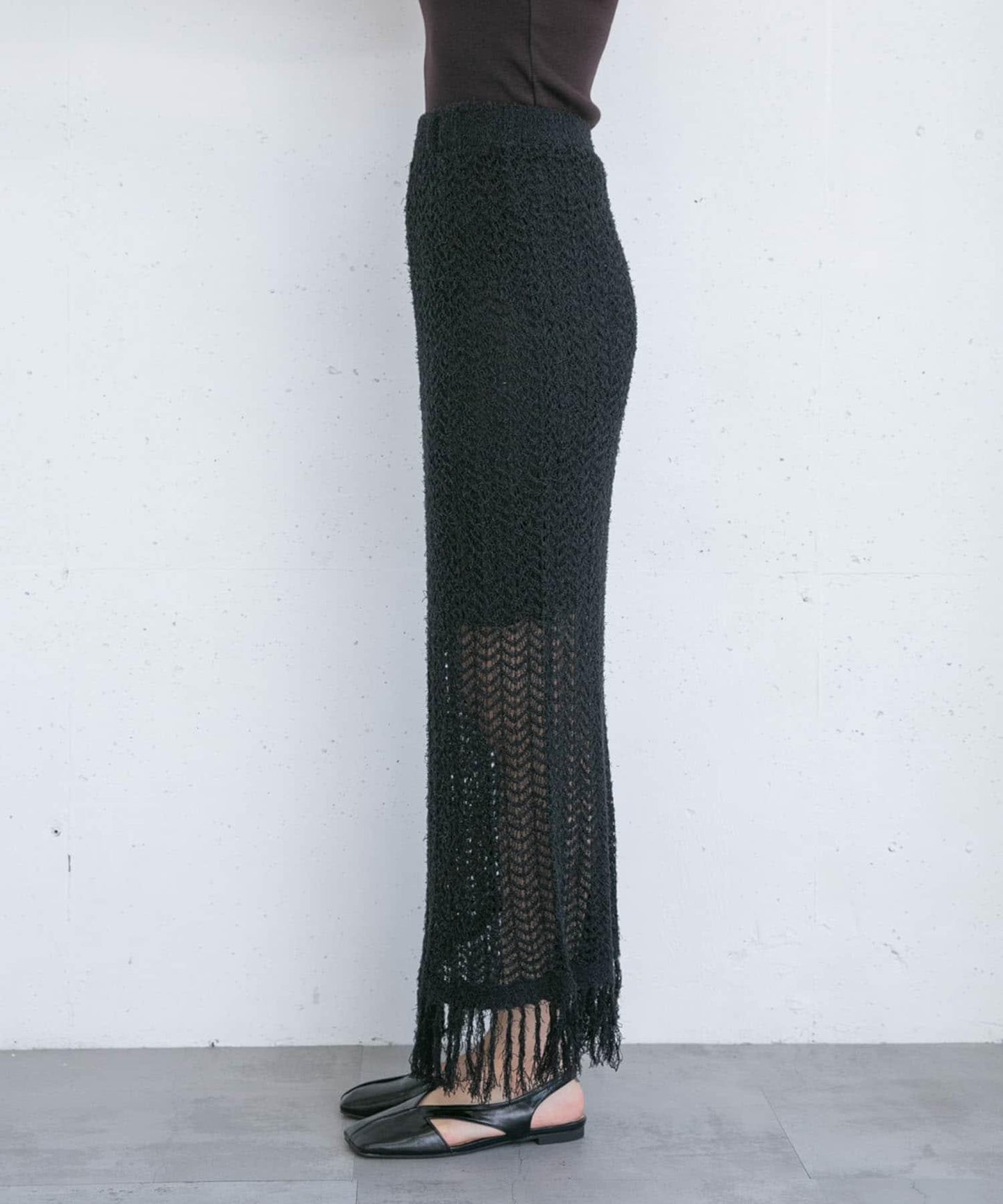 流蘇鏤空針織半身裙