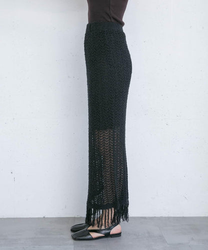 流蘇鏤空針織半身裙