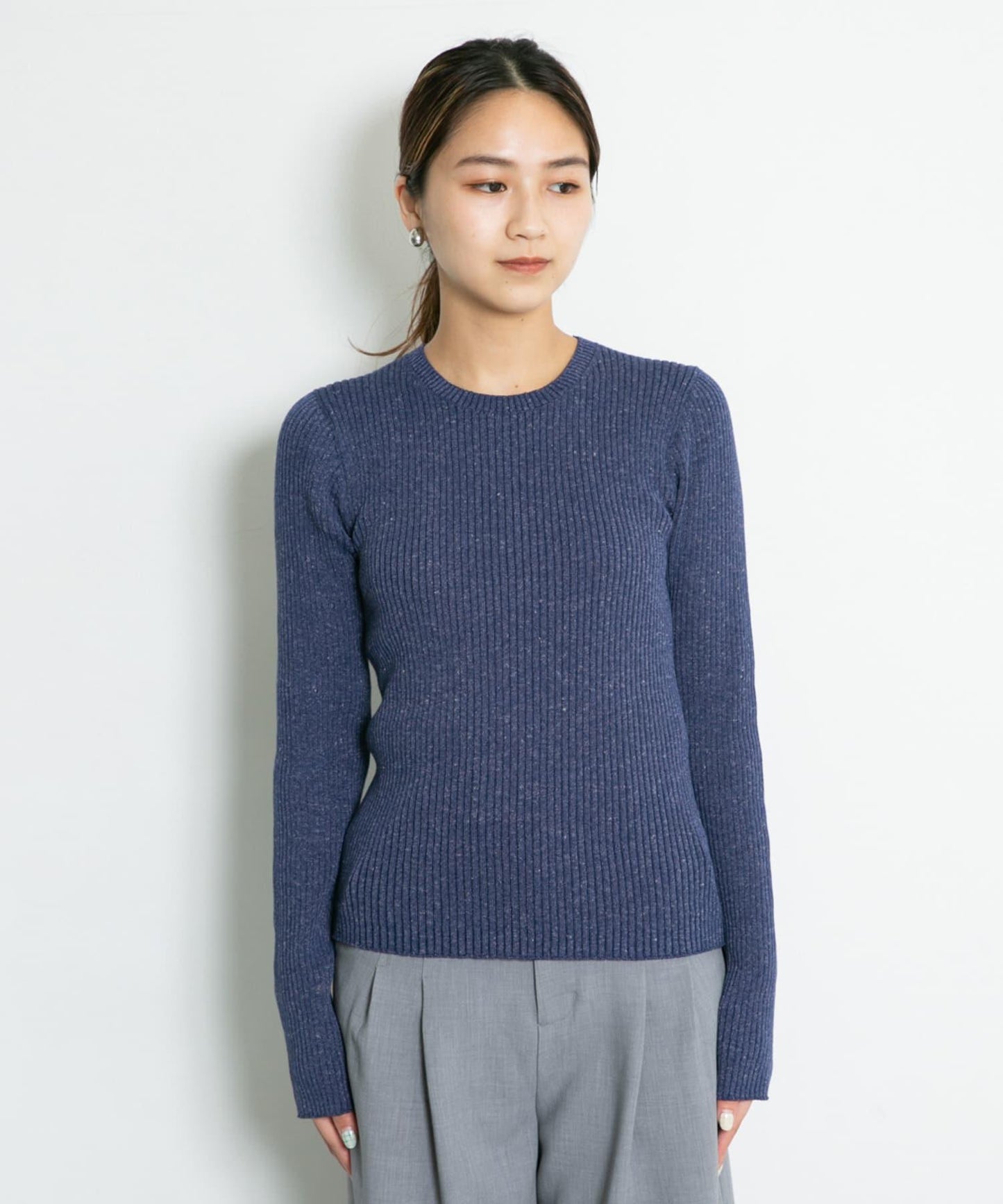 混色羅紋圓領針織衫