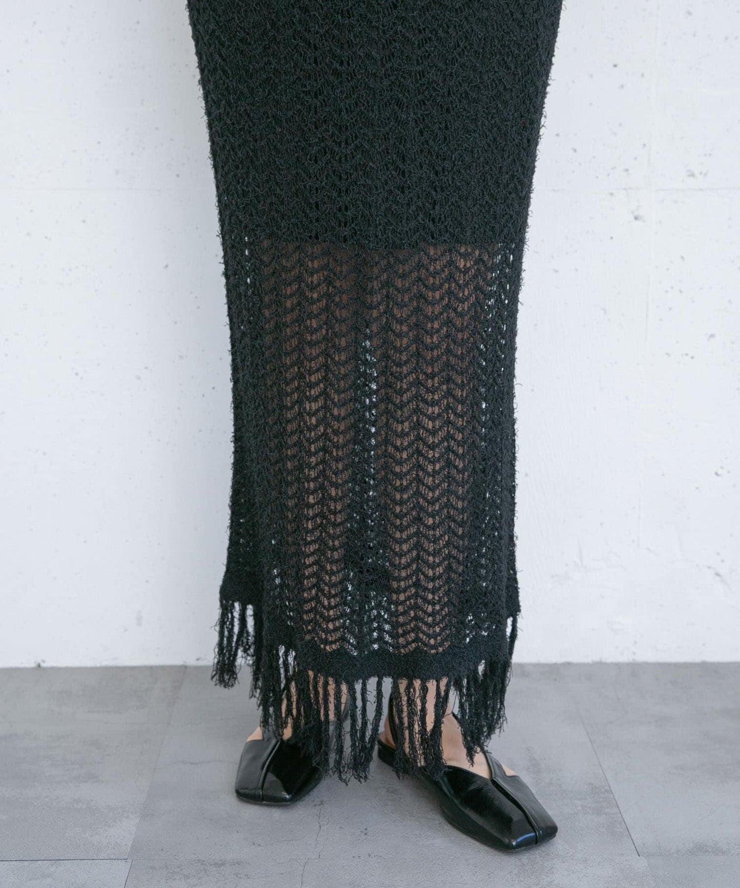 流蘇鏤空針織半身裙