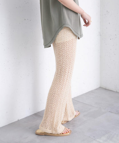 鏤空針織長褲